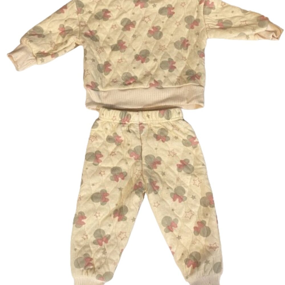 Disneys Jr Minnie Baby Sweatshirt Sweatpants Outfit Size 12 Mths Quilted Cuffed